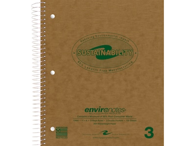 Roaring Spring Paper Products Environotes 3-Subject Notebooks, 9" x 11", College Ruled, 100 Sheets, Brown, /Carton (13484CS)