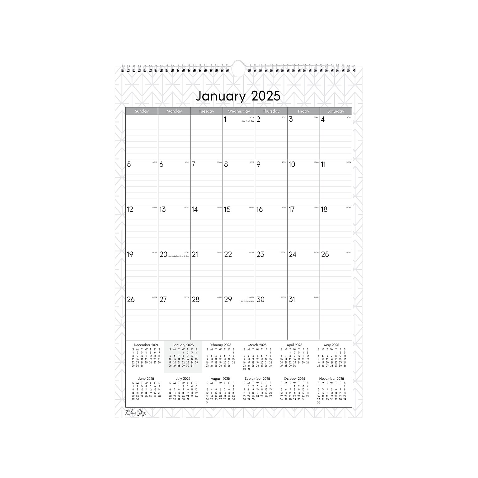 2025 Blue Sky Enterprise 12 x 17 Monthly Wall Calendar, White/Gray (117373-25)