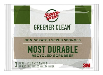 Scotch-Brite Greener Clean Non-Scratch Scrub Sponge, Tan, 3/Pack (97033)
