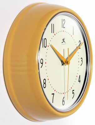 Infinity Instruments Round Retro Saffron Wall Clock, Aluminum, 9.5" (10940SY)