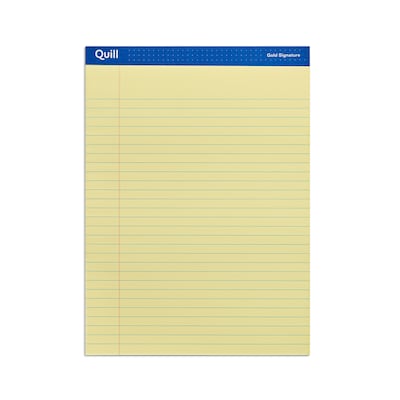 Quill Brand® Gold Signature Premium Series Legal Pad, 8-1/2 x 11, Wide Ruled, Yellow, 50 Sheets/Pa