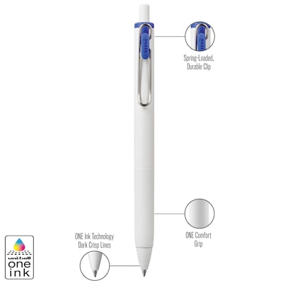 uni-ball one Retractable Gel Pens, Medium Point, 0.7mm, Blue Ink, Dozen (70363)