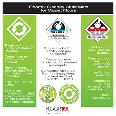 Floortex® Evolutionmat® Carpet Chair Mat with Lip, 48" x 60", For Standard-Pile Carpet, Clear Enhanced Polymer (FRECO114860LP)