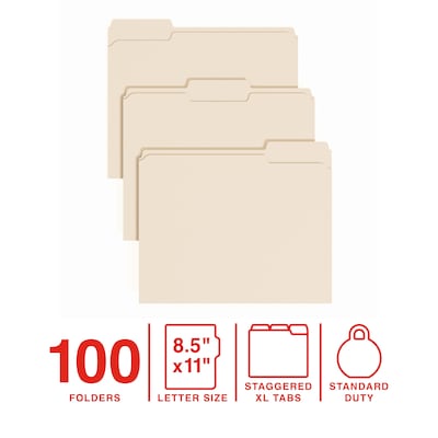 Staples File Folder, 1/3-Cut Tab, Letter Size, Manilla, 100/Pack (ST62727)