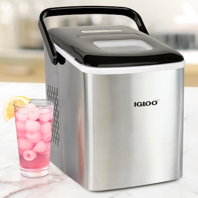 Igloo 26-Pound Automatic Self-Cleaning Portable Countertop Ice Maker Machine With Handle, Stainless Steel (IGLICEB26HNSS)