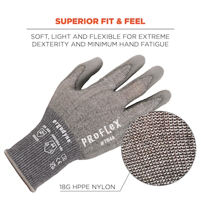 Ergodyne ProFlex 7044 PU Coated Cut-Resistant Gloves, ANSI A4, Gray, Small, 1 Pair (10492)