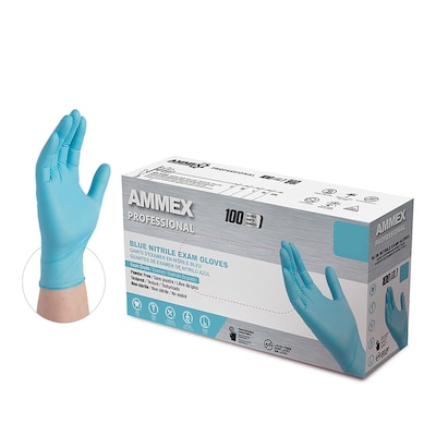 Ammex Professional Series Powder Free Nitrile Exam Gloves, Latex Free, Medium, Blue, 100/Box (APFN44