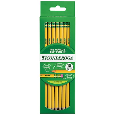 Ticonderoga The Worlds Best Pencil Pre-Sharpened Wooden Pencil, 2.2mm, #2 Soft Lead, 18/Pack (X1381