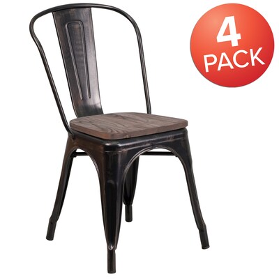 Flash Furniture Luke Contemporary Metal/Wood Stackable Dining Chair, Black-Antique Gold, 4/Pack (4CH31230BQW)