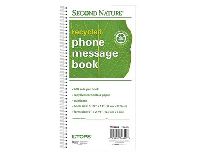 TOPS® Phone Message Book, Ruled, 2-Part, 11 x 5 1/2 White/White,  (74620)