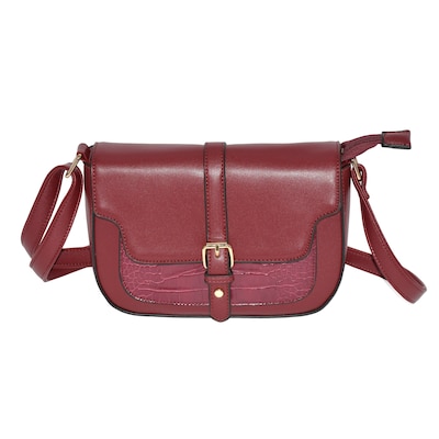 Nicci Cross-Body Bag with Buckle, Burgundy (CBM2304450-BRG)