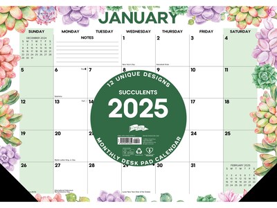 2025 Willow Creek Succulents 17 x 12 Monthly Desk Pad Calendar (47859X)