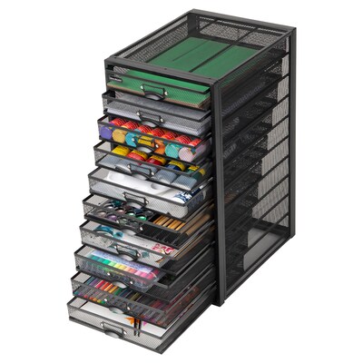 Mind Reader 10-Compartment Metal Mesh File Storage Drawers, Black (10CABMESH-BLK)