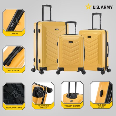 U.S. Army FOX 3-Piece Hardside Spinner Carry-On Luggage Set, TSA Checkpoint Friendly, Mustard (USLFOXSML-MUS)