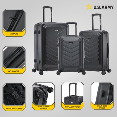 US Army FOX 3-Piece Hardside Spinner Carry-On Luggage Set, TSA Checkpoint Friendly, Black (USLFOXSML-BLK)