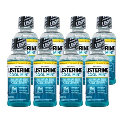Listerine Cool Mint Zero Mouthwash, 3.2 oz Bottle, 8 Bottles/Bag, 12 Bags/Carton
