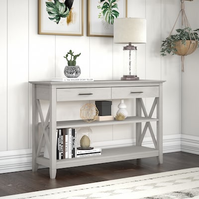 Bush Furniture Key West 47 x 16 Console Table with Drawers and Shelves, Linen White Oak (KWT248LW-