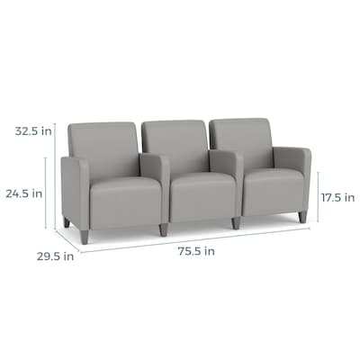 Lesro Ravenna Fabric 3-Seat Lounge Reception Tandem Seating, Open House Black/Brushed Steel (RV3103.