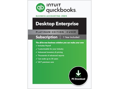 QuickBooks Desktop Enterprise Platinum 2024 for 2 Users, 1-Year Subscription, Windows, Download (510