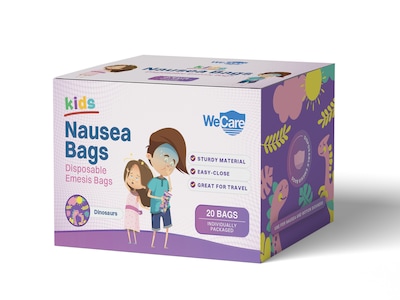 WeCare Dinosaurs Kids Disposable Emesis Bag for Nausea and Motion Sickness, Multicolor (WC-EMES-D-2