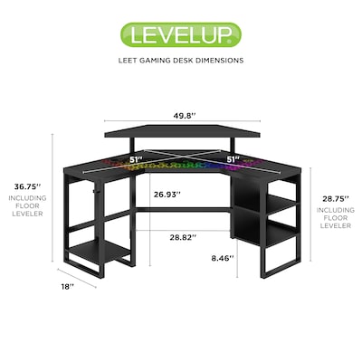 Whalen Leet LevelUp 53" Corner Desk, Onyx (SPLS-LTCGD) | Quill.com