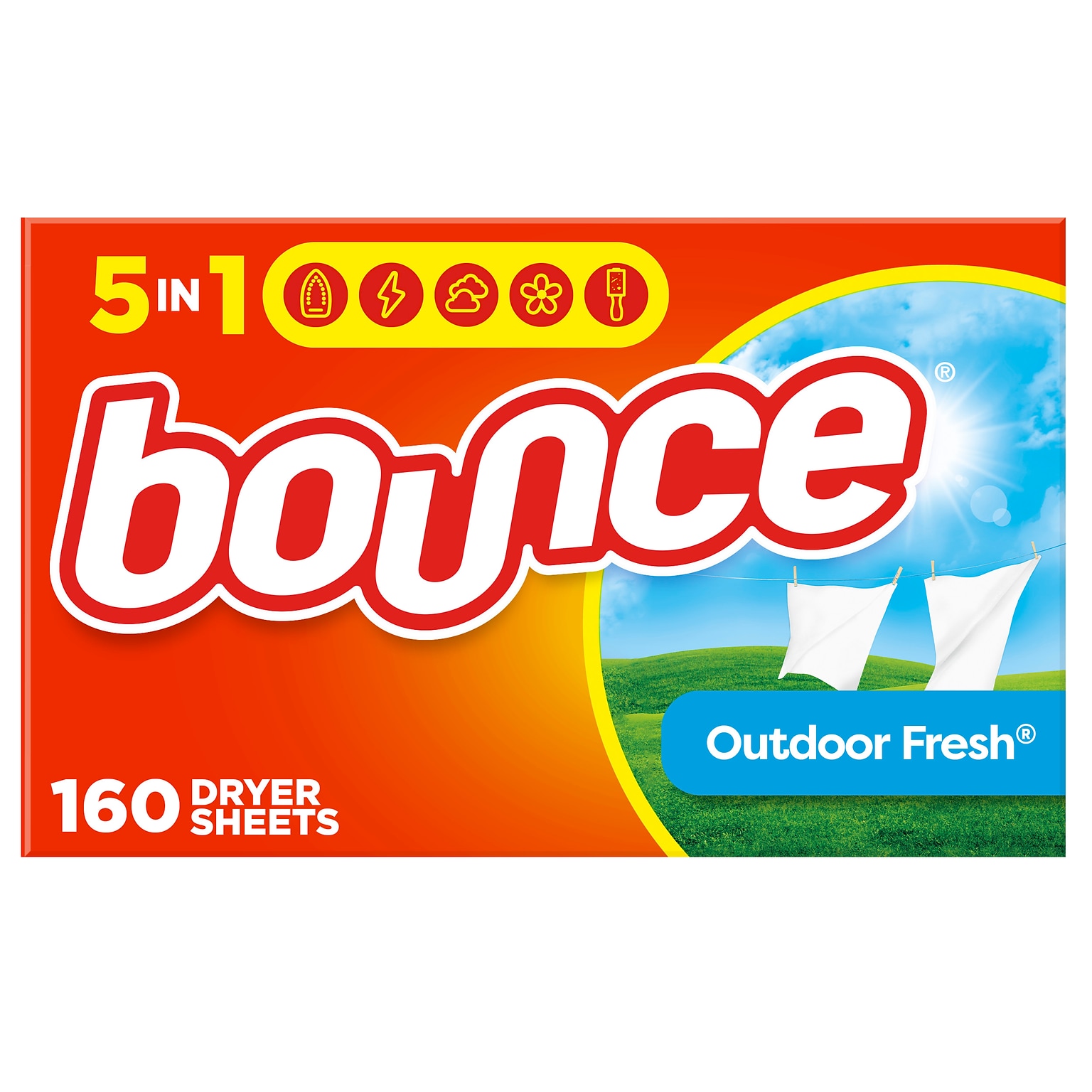 Bounce Outdoor Fresh Fabric Softener Dryer Sheets, 160 Count, 6 Boxes/Carton (80168)