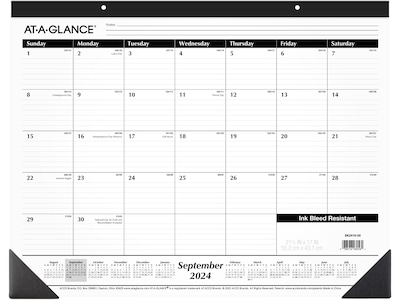 2024-2025 AT-A-GLANCE 21.75" x 17" Academic Monthly Desk Pad Calendar, White/Black (SK2416-00-25)