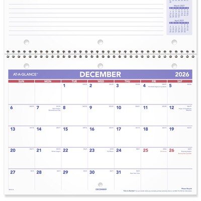 2025-2026 AT-A-GLANCE 11" x 8" Academic Monthly Desk or Wall Calendar, Purple/Red (SK16-16-26)