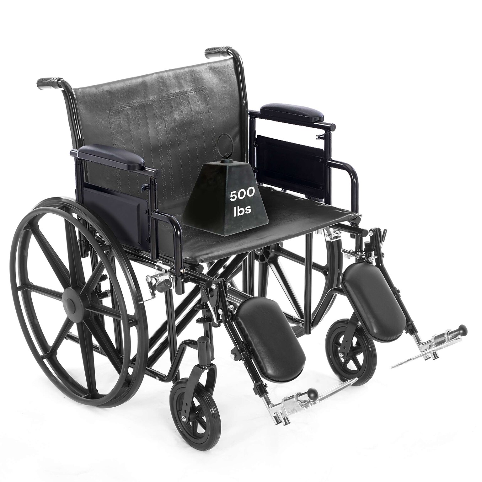 ProHeal Bariatric 22 Wheelchair, Removable Desk Arms & Elevating Leg Rests, 500 lb. Capacity, Vinyl, Black (PH-WCK722DAELR)