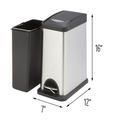 Honey-Can-Do Stainless Steel Rectangular Step Trash Cans with Lid, Silver/Black, 2.11 Gallon (TRS-06309)