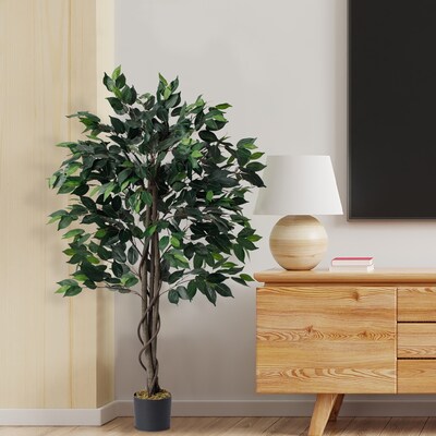 Forever Leaf 48" Artificial Ficus Silk Tree in Black Pot (FEV-FIC48)