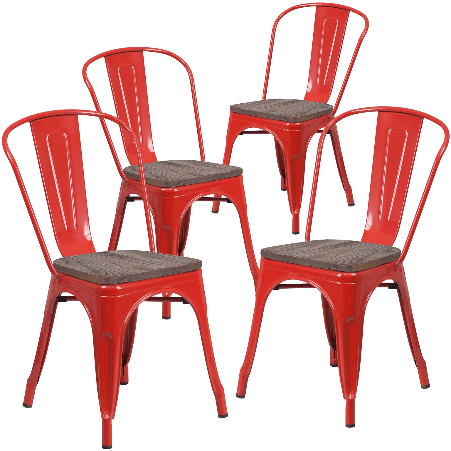 Flash Furniture Luke Contemporary Metal/Wood Stackable Dining Chair, Red, 4/Pack (4CH31230REDW)