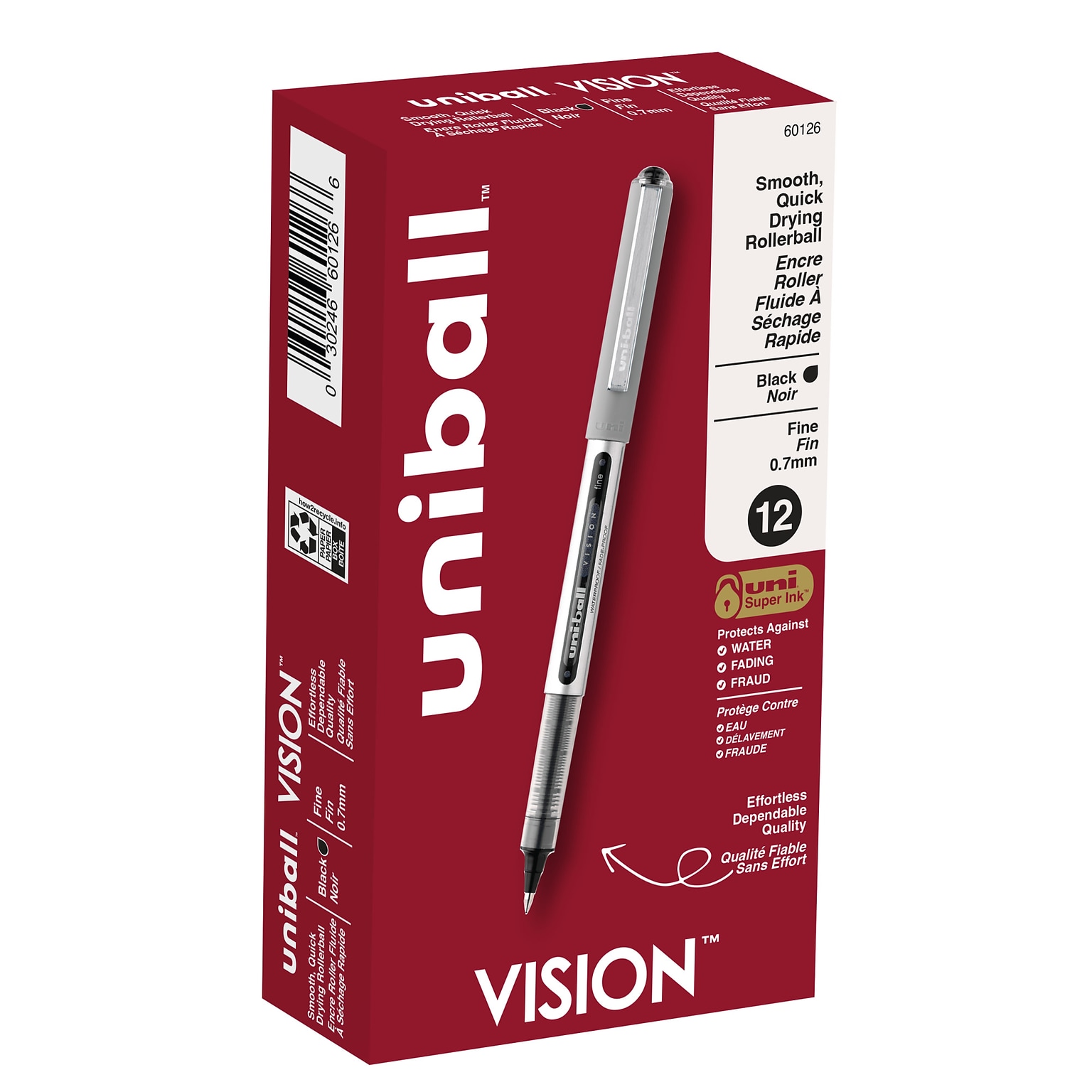 uni-ball Vision Rollerball Pens, Fine Point, 0.7mm, Black Ink (60126)