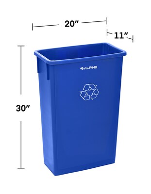 Alpine Industries Polypropylene Recycling Bin with Lid and Dolly, 23 Gallon, Blue (ALP477-BLU3-PKD)