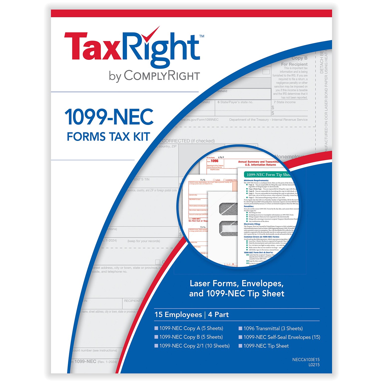 ComplyRight TaxRight 2024 1099-NEC Tax Form Tax Forms, Envelopes & TipSheet, 4-Part, 15/Pack (NECSC6103E15)