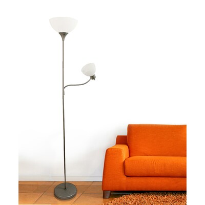 Simple Designs 71.5" Floor Lamp with Reading Light 2 Pack Set with White Shade, Silver (LF2000-SLV-2PK)