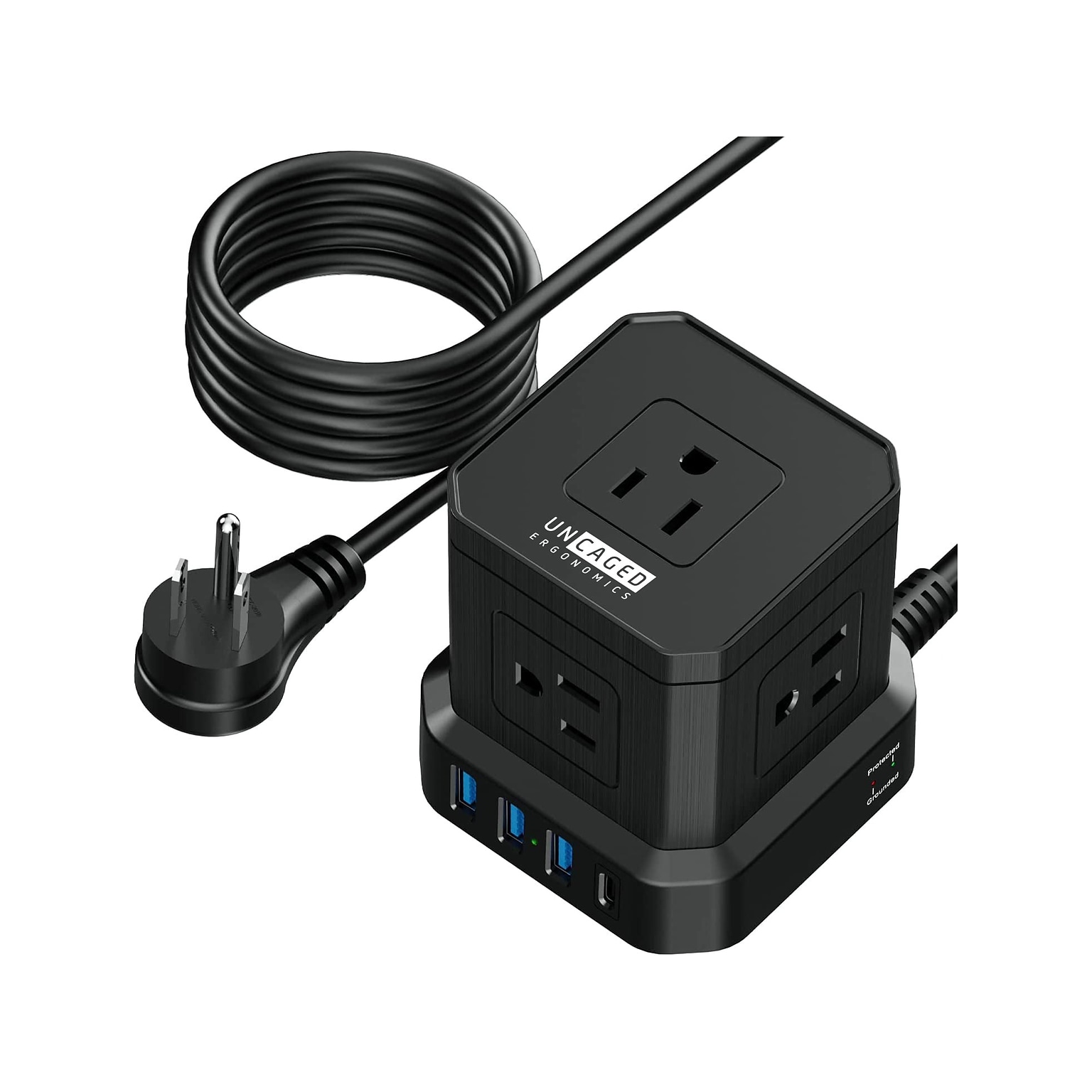 Uncaged Ergonomics Cube 5-Outlet 4-USB Port Surge Protector, 10, Black (PC-b-c)