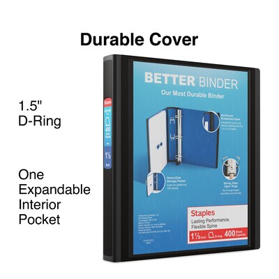 Staples® Better 1-1/2" 3 Ring View Binder with D-Rings, Black (24059) |  Quill.com