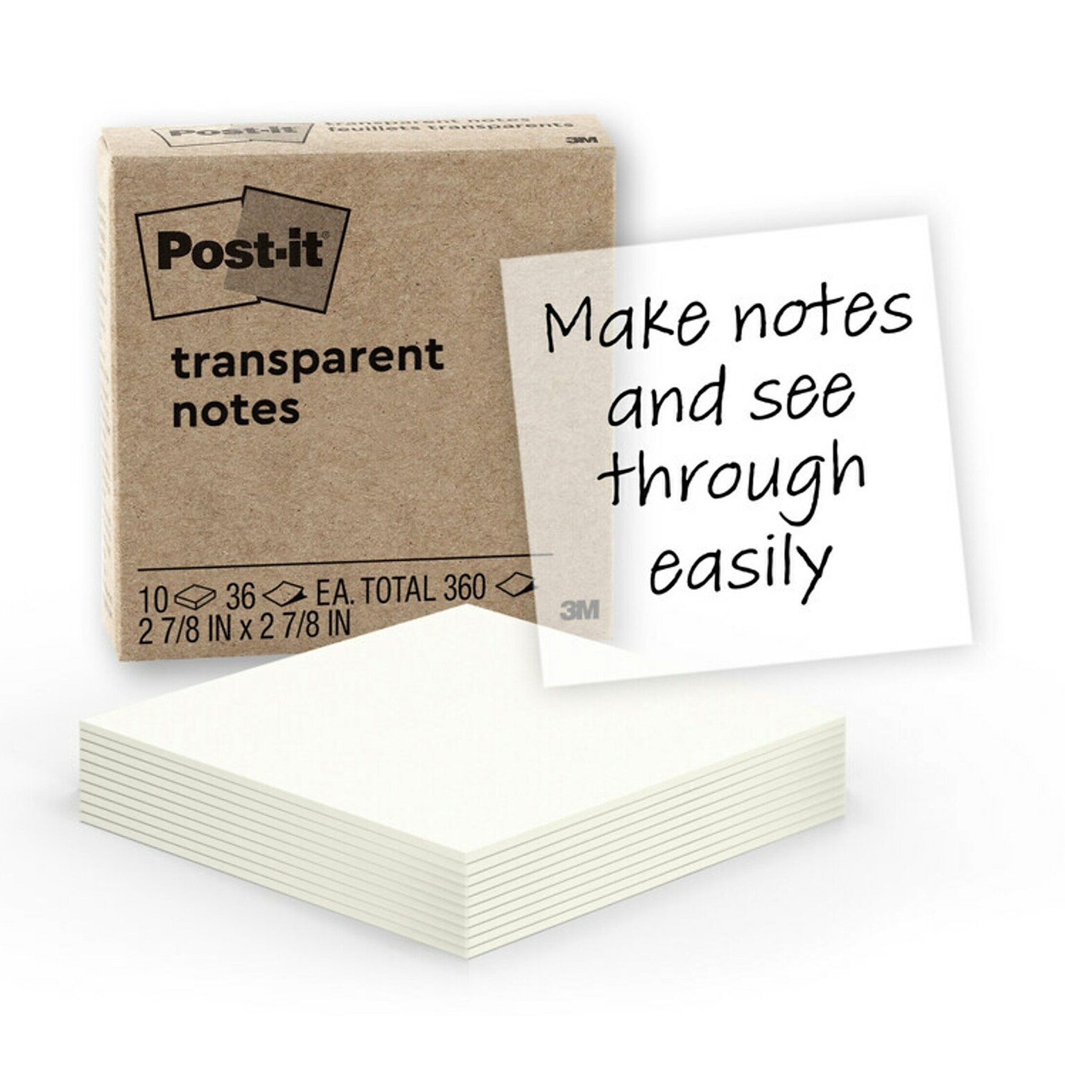 Post-it Transparent Notes, 2.8 x 2.8, Assorted Collection, 30 Sheet/Pad, 10 Pads/Pack (600-TRSPT-10P)