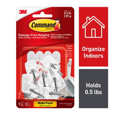Command Small Hooks, 0.5 lb., White, 9 Command Hooks, 12 Command Strips (17067-9ES)