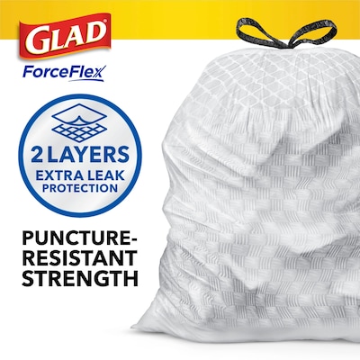 Glad ForceFlex Tall Kitchen Drawstring Trash Bags, 13 Gallon, White, Gain Original scent, 80/Box (78