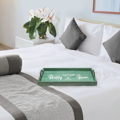 Elegant Designs "Happy Hour" Decorative Wood Serving Tray w/ Handles, 15.50" x 12", Aqua Wash (HG2000-AHH)