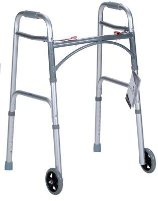 Dynarex Adult Two Button Folding Walker with 5 Wheels (10162)