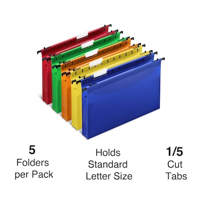 Staples® Hanging File Folder, 3.5" Expansion, Letter Size, Assorted, 5/Pack (TR36330/36330)