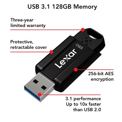 Lexar JumpDrive S80 128GB USB 3.1 Flash Drive, Black (LJDS080128G-BNBNU)