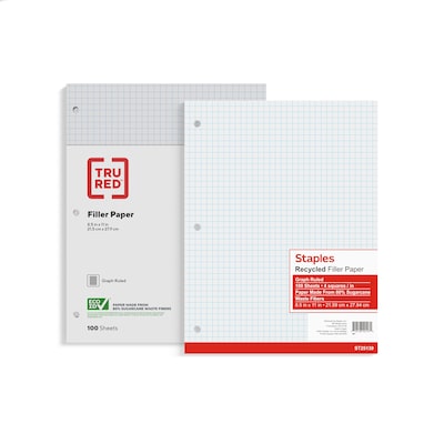 Staples Graph Ruled Filler Paper, 8.5" x 11", White, 100 Sheets/Pack (TR25139)