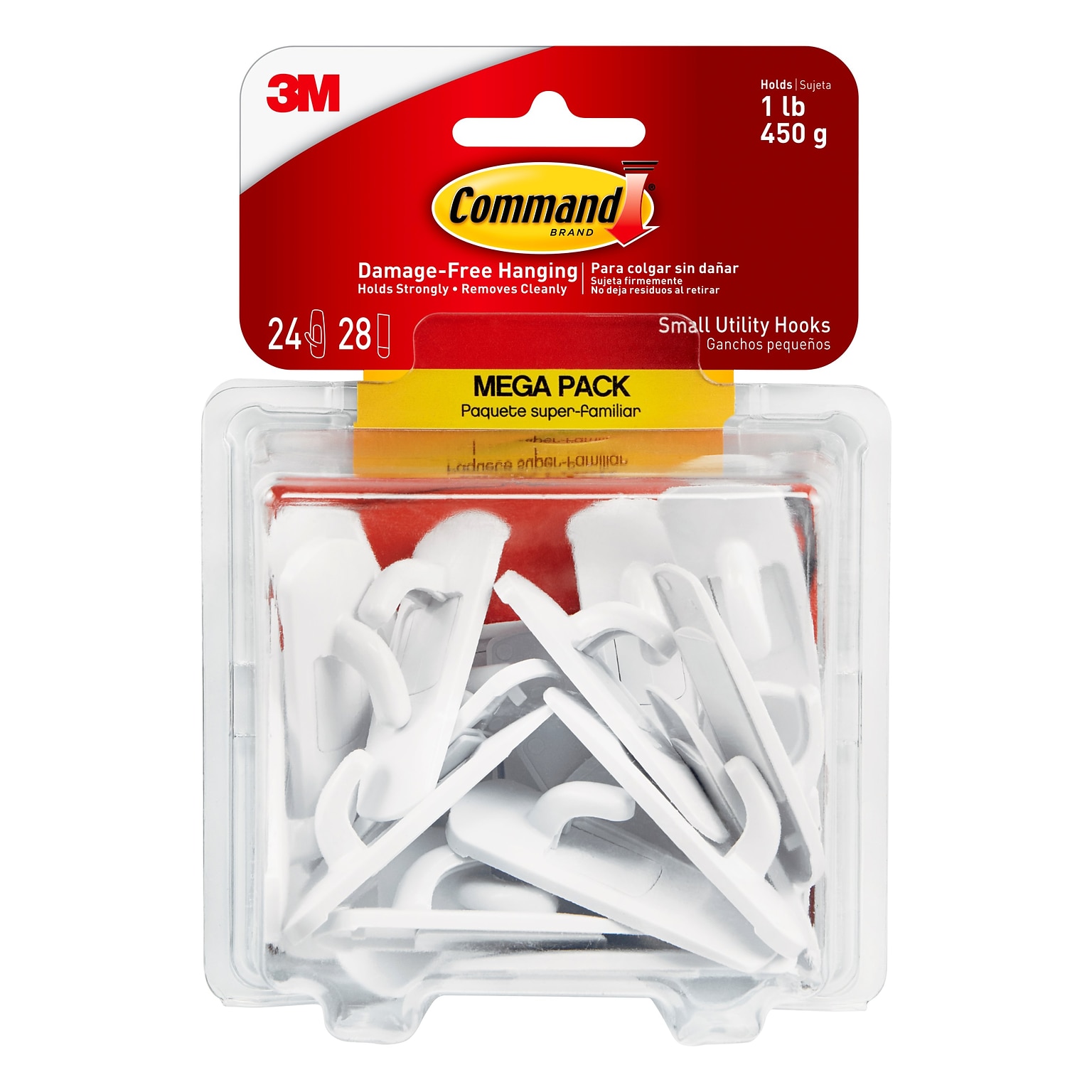 Command Small Utility Hook Mega Pack, 2 lb., White, 24/Pack (17002-MPES)