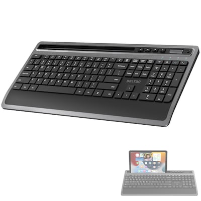 Delton T42 Wireless Ergonomic Computer Keyboard with Tablet Holder, Black (DKBT42-WB)