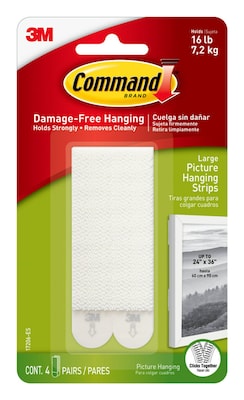 Command Large Hanging Strips, 16 lb., White, 4 Pairs/Pack (17206-ES)