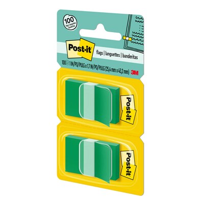 Post-it Flags, 1 Wide, Green, 100 Flags/Pack (680-GN2)